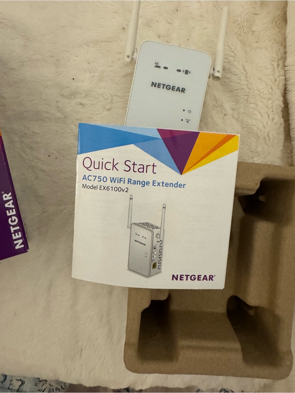 NETGEAR AC750 WiFi Range Extender EX6100v2 - White with Colorful Quick Start Box